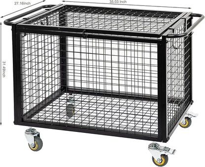 Metal Basketball Rolling Cart Sports Equipment Storage Wheel Basket Matte Black Athletic Lockable Cage with Raised Handle Gym Home Garage School Court Field Football Soccer Ball Volleyball Bat