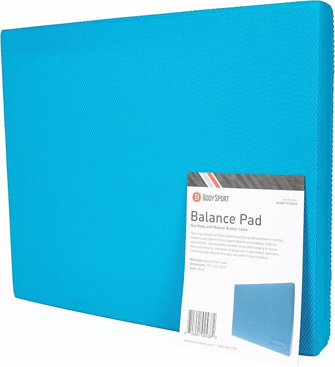 Body Sport Non-Slip Balance Pad – Improve Balance & Build Strength – Physical Therapy & Yoga Pad for Home & Gym – 19" x 16" x 2 1/4", Blue