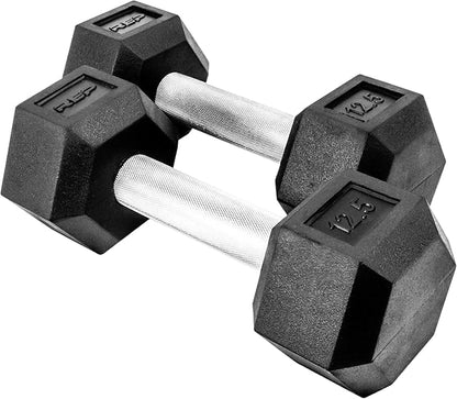 Rep Fitness Rubber Hex Dumbbell(s) - Singles (55LB +) and Pairs (5LB - 50LB) - Low Odor, Fully Knurled Handle