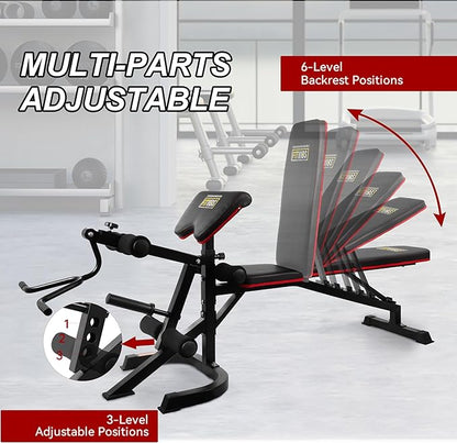 Signature Fitness Multifunctional Workout Station Adjustable Workout Bench with Squat Rack, Leg Extension, Preacher Curl, and Weight Storage, 800-Pound Capacity