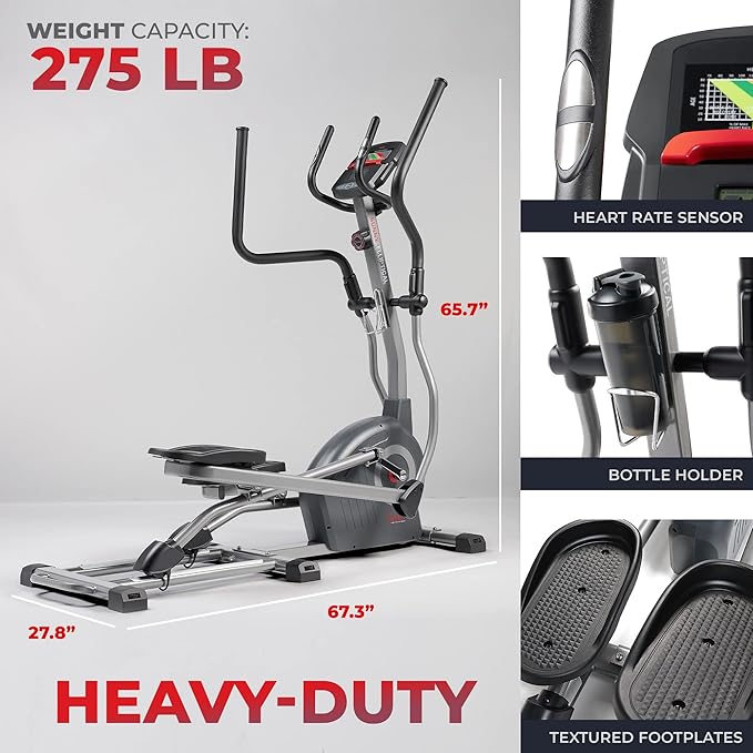 Sunny Health & Fitness Magnetic Elliptical Trainer Machine w/Device Holder, LCD Monitor, 265 LB Max Weight and Optional Bluetooth with Exclusive SunnyFit App