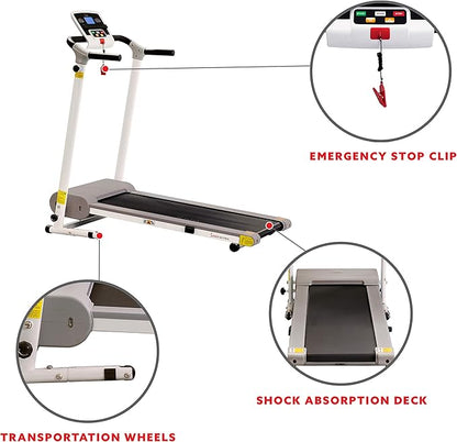 Sunny Health & Fitness Smart Foldable Exercise Running Walking Treadmill, Easy Assembly, LCD Performance Monitor, Device Holder, Optional SunnyFit® App Enhanced Connectivity