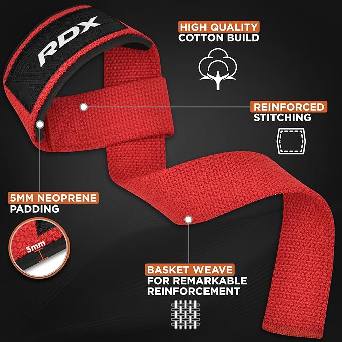 RDX Lifting Wrist Straps for Weightlifting, 5MM Neoprene Padded Anti Slip 60CM Hand Bar Support Grips, Strength Training Equipment Heavy Duty Workout Bodybuilding Powerlifting Gym Fitness, Men Women