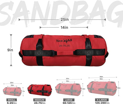 Yes4All Sandbags for Working Out, Adjustable Sand Bags for Weight Training with Handles, Multiple Colors & Sizes 5-200lbs