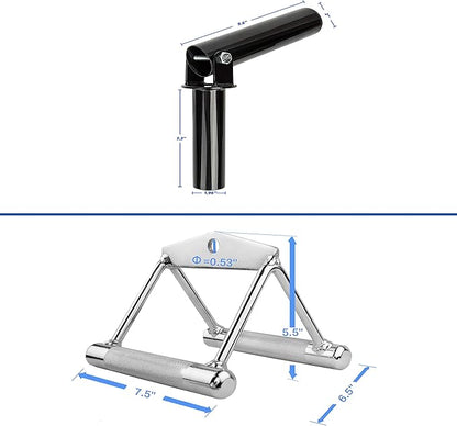 Cable Attachments for Weight Lifting with Multi-Option: Combo Tricep Rope, Straight Bar, V Bar, Single Tricep Rope & Single D Handle LAT Machine Attachment