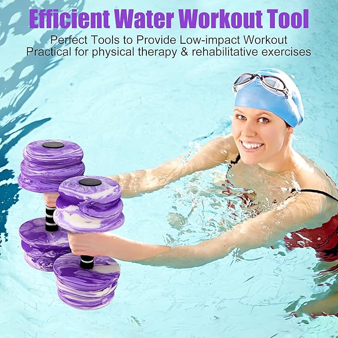 Aquatic Exercise Dumbbells, Water Dumbbells, 2PCS Foam Barbells for Men Women Water Workouts,Purple