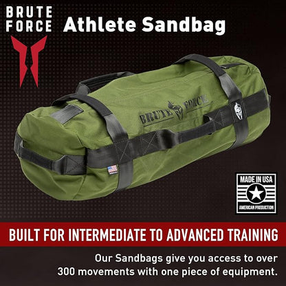 Brute Force Athlete Sandbag Training Kit - Green - Adjustable Workout Equipment for Home Gym and Cross Training - 25-75 pounds - Made in The USA