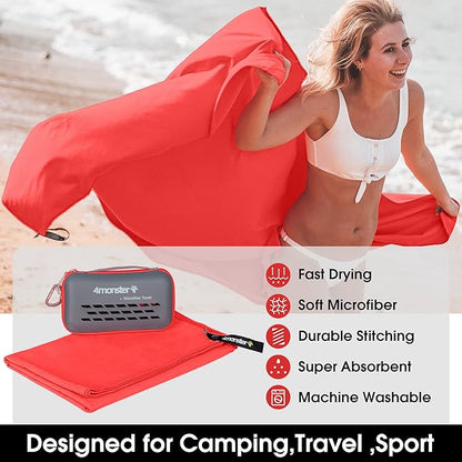 4Monster Camping Towels Super Absorbent, Fast Drying Microfiber Travel Towel, Quick Dry Ultra Soft Compact Gym Towel for Swimming Beach Hiking Yoga Travel Sports Backpack (71.00" x 35.00", Red)