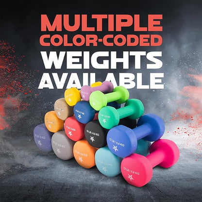 Yes4All Neoprene Coated Dumbbell Hand Weight Sets of 2 - Multiple Weight Options with 15 Colors, Anti-roll, Anti-Slip, Hexagon Shape