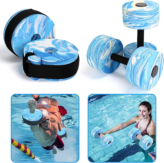 Water Aerobics Set for Aquatic Exercise, New Upgrade Aquatic Exercise Dumbbells and Foam Swim Aquatic Cuffs with Detachable Velcro, Aquatic Fitness Equipment for Water Workouts