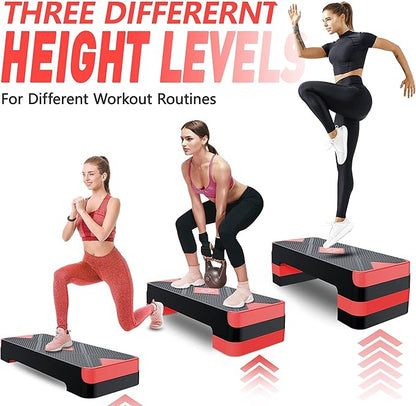 Aerobic Exercise Step, Adjustable Aerobic Stepper for Exercise, Workout Step Platform for Step Up, 26.5" Step Deck with 4” 6” 8” Adjustable Height Risers, Women Home Gym Cardio Fitness