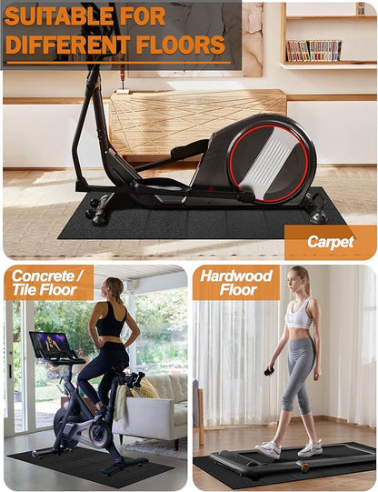 Exercise Equipment Mat 24"x68"/ 30"x60"/ 36"x78"/ 36"x96" Treadmill Mat Exercise Bike Mat for Stationary Spin Bike Trainer Elliptical Gym Workout Fitness Equipment Rower Mat for Hardwood Floors