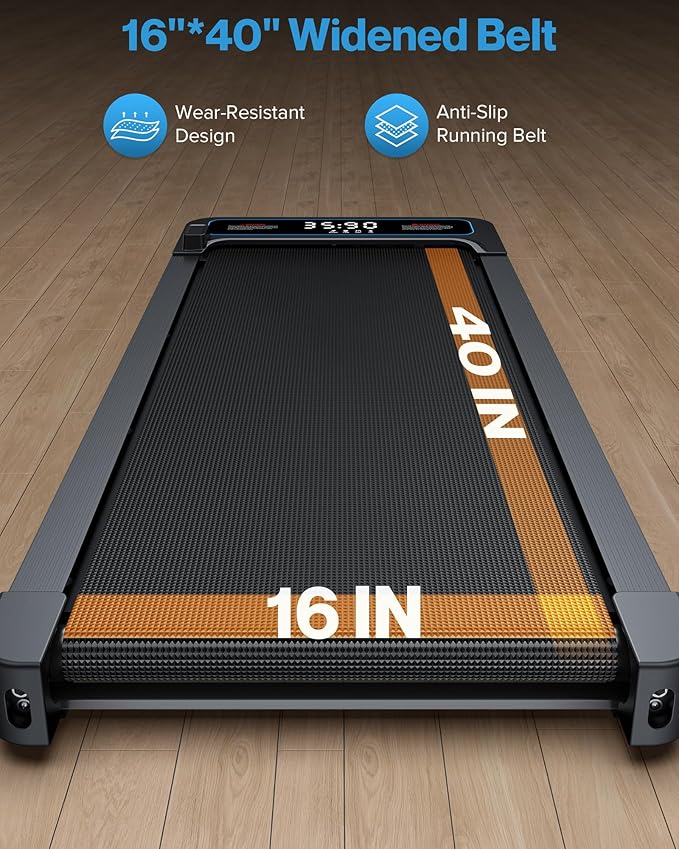 Incline Under Desk Walking Pad: Voice Controlled Smart Standing Treadmill Works with KINOMAP WELLFIT APP for Home Office - 300 Lbs Capacity Quiet Treadmills with LED Screen Remote Control