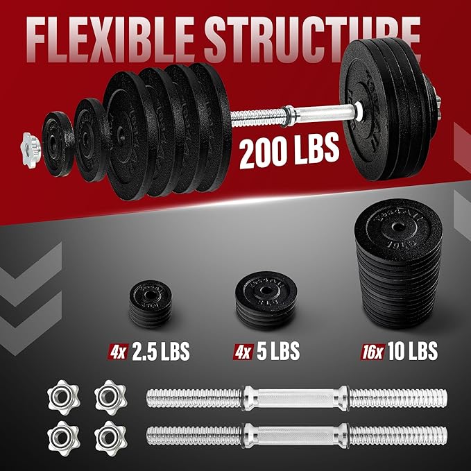 Yes4All Adjustable Dumbbell Set with Weight Plates, Star Lock Collars/Connector, 40lbs to 200lbs Adjustable Weight Plates Set