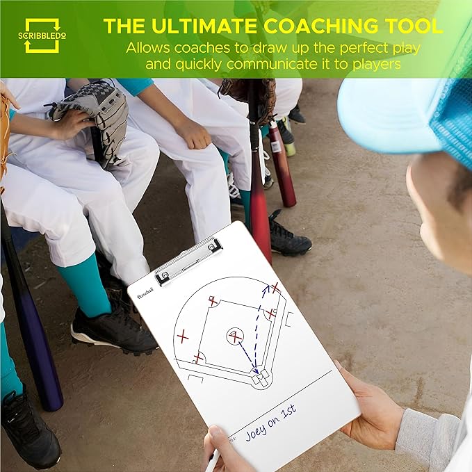 Scribbledo Baseball Dry Erase Board for Coaches 15x9 Inch Double Sided Baseball Lineup Board Whiteboard Coaching Accessories Equipment Softball Accessories The Baseball Score Keeping Book