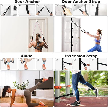 Resistance Band Set. Exercise Bands with Handles, Door Anchor and Ankle Strap. Home Gym, Supports Full-Body Workouts - with Fitness Poster and Video