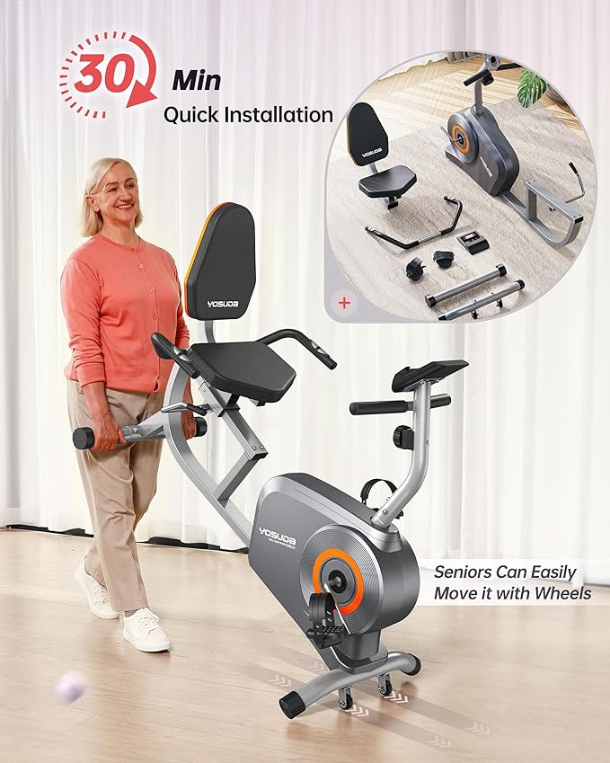 YOSUDA Recumbent Exercise Bike for Adults Seniors with Quick Adjust Seat, 350LB Capacity & 16-level Resistance