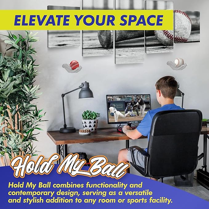 Wall-Mounted Ball Holder - Stylish Sculptured Hand Display Rack for Sports Ball Collections - Baseball, Cricket, Tennis, Golf Balls- Clutter-Free Room Decor and Memorabilia Showcase