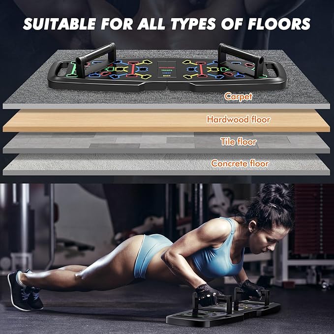 Foldable Push Up Board, Home Gym Push Up Bar, Portable Push up Handles for Floor, Pilates Bar & Fitness Accessories with Resistance Bands for Upper Body Strength Training Full Body Workout