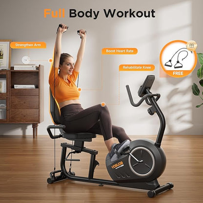 YOSUDA PRO Recumbent Exercise Bike for Home Use with Resistance Bands-Recumbent Bike with Smart Workout APP, Comfortable Seat, Pulse Sensor & 16-level Resistance