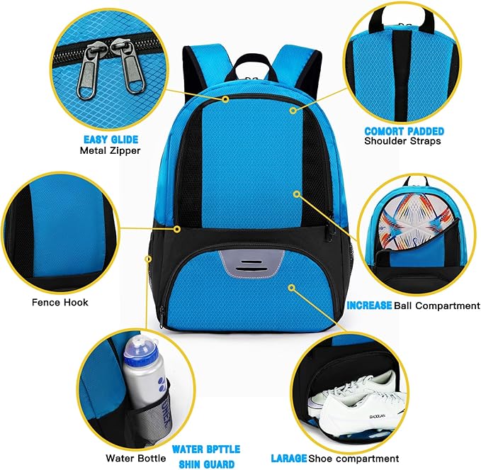 Soccer Bag&Soccer Backpack&Backpack for Football Volleyball Basketball,Sport Equipment Bags with Shoe compartment. (Blue)