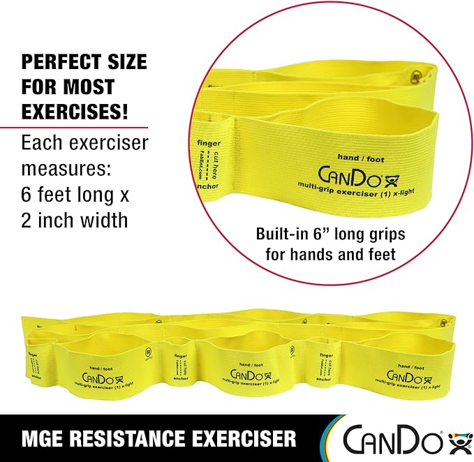 CanDo Multi-Grip 6 Foot Exercise Resistance Band with Hand/Foot Loops for Total Body Workouts, Training, Rehab, Stretching and Therapy