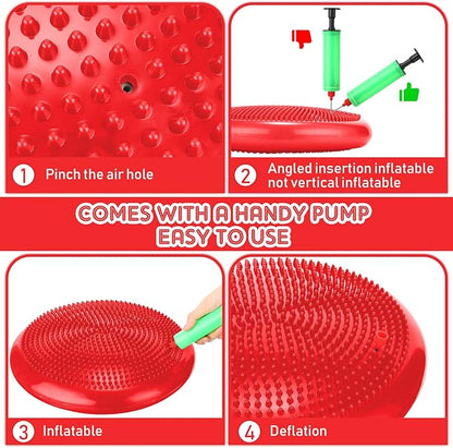 4 Pcs Wiggle Seat Flexible Inflated Wobble Cushion Stability Balance Pad Balance Disc Sensory Seat for Kids Men Women Fitness Physical Exercise Improving Posture Home School Office