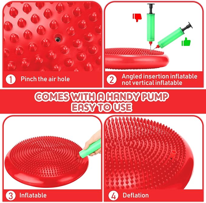 4 Pcs Wiggle Seat Flexible Inflated Wobble Cushion Stability Balance Pad Balance Disc Sensory Seat for Kids Men Women Fitness Physical Exercise Improving Posture Home School Office