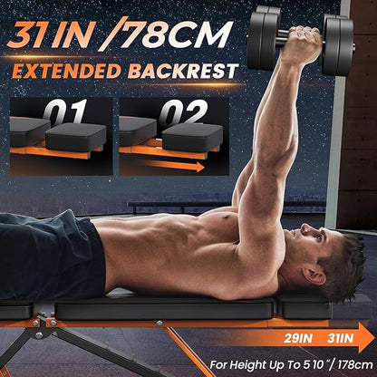 700-880LBS Adjustable Weight Bench - Bonvork Foldable Workout Bench Press with 80 X 40MM Heavy Duty Steel for Home Gym,Incline Decline Strength Training Bench for Full Body Exercise with Fast Folding