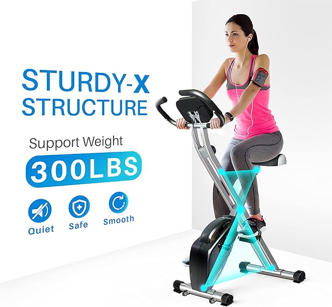 Foldable Exercise Bike, Magnetic Resistance 300 lb Capacity Stationary Bikes Indoor Cycling for Home Gym