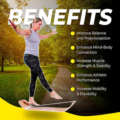 Gibbon GiBoard Balance Board for Adults & Kids - Slackline Workout Equipment Home Gym Training - Wooden Wobble Board Balance Trainer - Standing Desk Exercise - Yoga, Agility, Pilates, Core, Snowboard