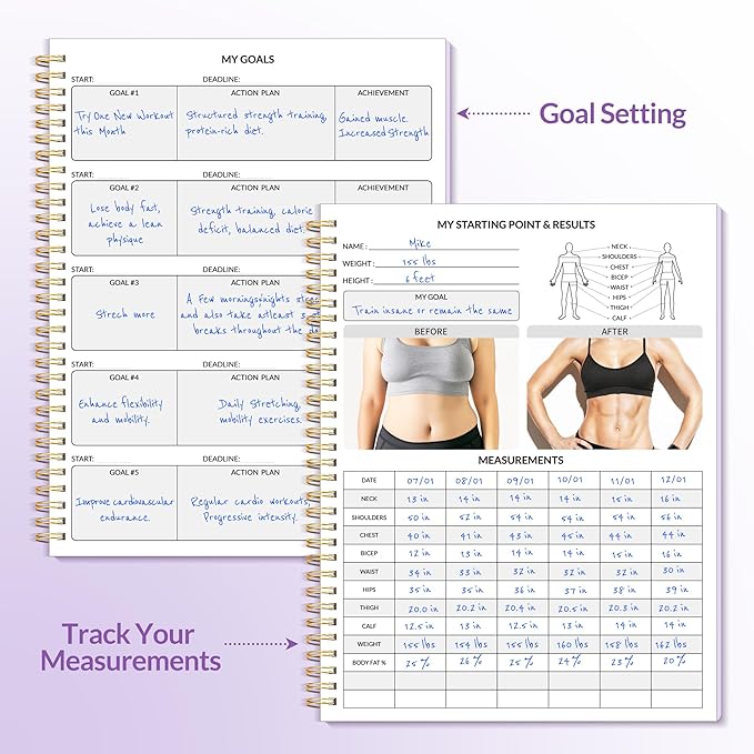 Fitness Journal Workout Planner for Men & Women, A4(8.5" x 11") Workout Journal Log Book Planner for Track Gym Essentials, Home Workouts, Track Progress, Achieve Goals, Purple