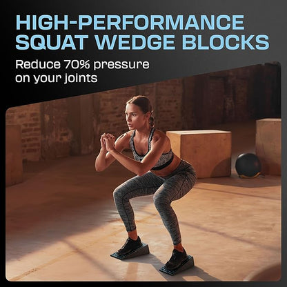 Squat Wedge Block Pair, Squat Ramp, Calf Raise Block, Anti-Slip Slant Board for Squats, ATG Equipment to Boost Workout, 17° Incline, 3.5x5.9x12.2, Backpack Included