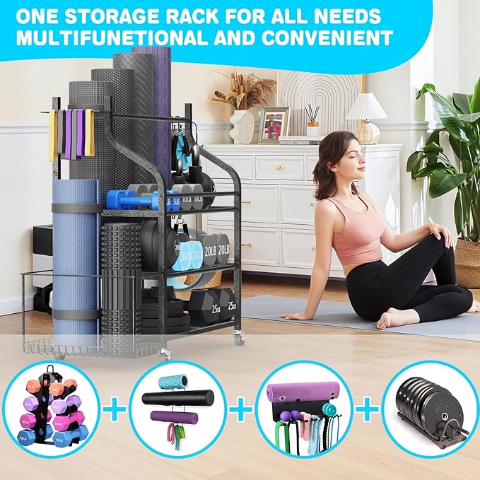 Weight Rack For Home Gym Dumbbells,Home Gym Storage,Weight Rack For Dumbbells Kettlebells Yoga Mat And Balls,Yoga Mat Storage Rack With Wheels And Hooks,Weight Rack,Maximum 450 lbs,Dumbbell Rack