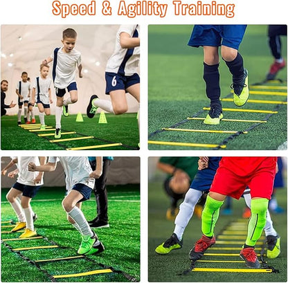 Soccer Agility Training Equipment Set, Soccer Accessories 20Ft Agility Ladder, 12 Cones, Solo Soccer Trainer, Jump Rope Speed Training Equipment Gifts for Boy