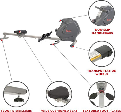 Sunny Health & Fitness Multi-Function Premium Magnetic Rowing Machine, Bicep Curls, Upward Rows, Seated Rows, Foldable Slide Rails, Digital Monitor and Optional Bluetooth with Exclusive SunnyFit App