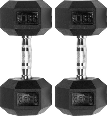 Signature Fitness Premium Rubber Encased Hex Dumbbell, Pairs