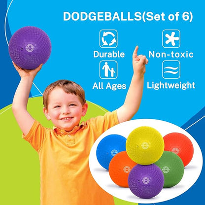 Dodgeballs Playground Balls, Dodge Ball Set for Kids & Adults, Bouncing Kickballs Handball for Outdoor & Indoor Games - Includes Pump & Mesh Storage Bag