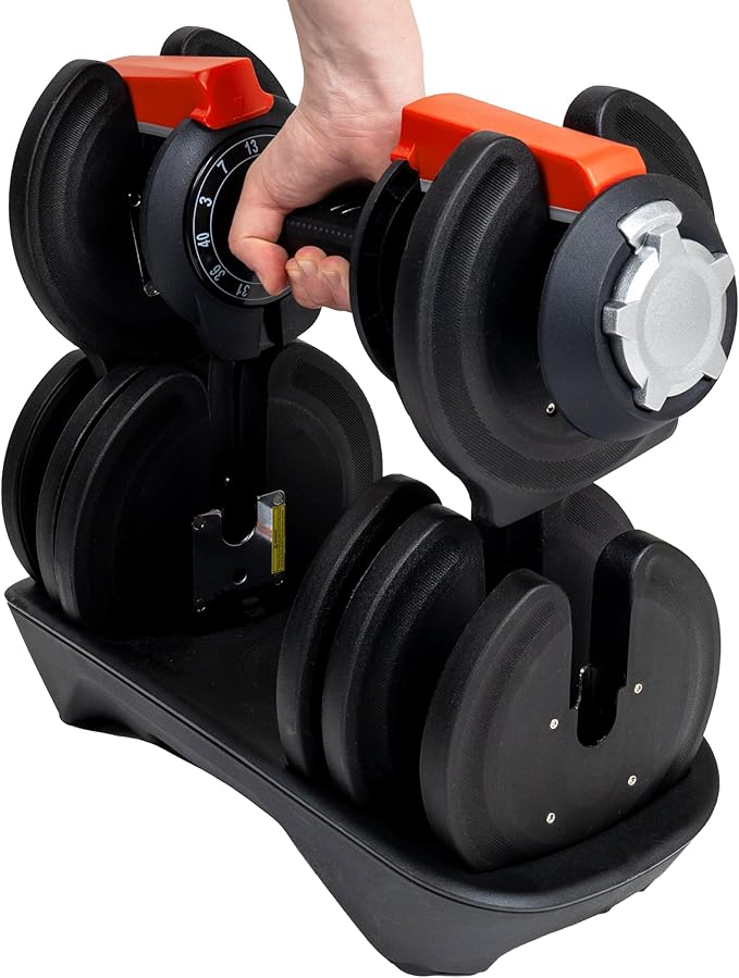 BodySport 40 Pound Adjustable Dumbbells â€“ Includes 12 3 to 40 Pounds,