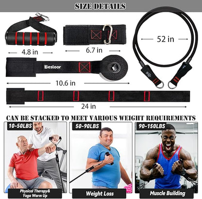 Resistance Band Set. Exercise Bands with Handles, Door Anchor and Ankle Strap. Home Gym, Supports Full-Body Workouts - with Fitness Poster and Video