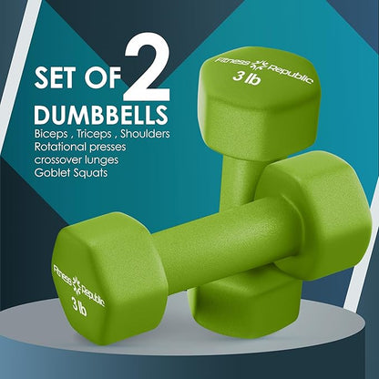 Neoprene Dumbbell Set of 2, Non-Slip, Hex Shape, Free Weights Set for Muscle Toning, Strength Building, Weight Loss - Portable Weights for Home Gym Hand Weight