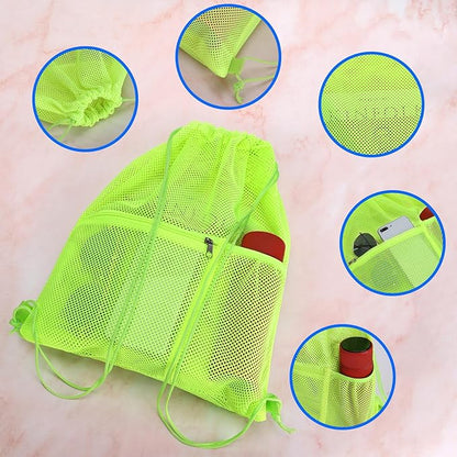 NATURAL STYLE 2 PACK Mesh Drawstring Backpack Bag, Multifunction Mesh Bag for Swimming, Athletic Gym, Clothes, Beach, Swim (Green)