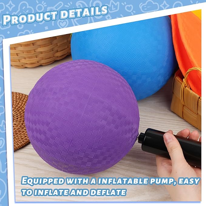 LovesTown 6PCS Playground Balls with Air Pump, 8.5inch Inflatable Dodge Ball Colorful Handball Rubber Kickball for Kids Ball Games Gym Camps Yoga