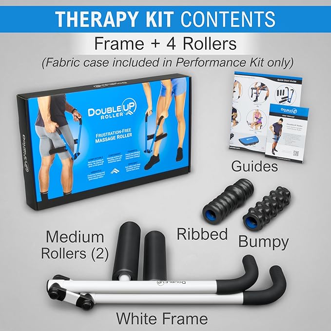 DoubleUP Roller Therapy Kit - White - Muscle Massager with Lever-Action Pressure Control and Quick-Change Rollers