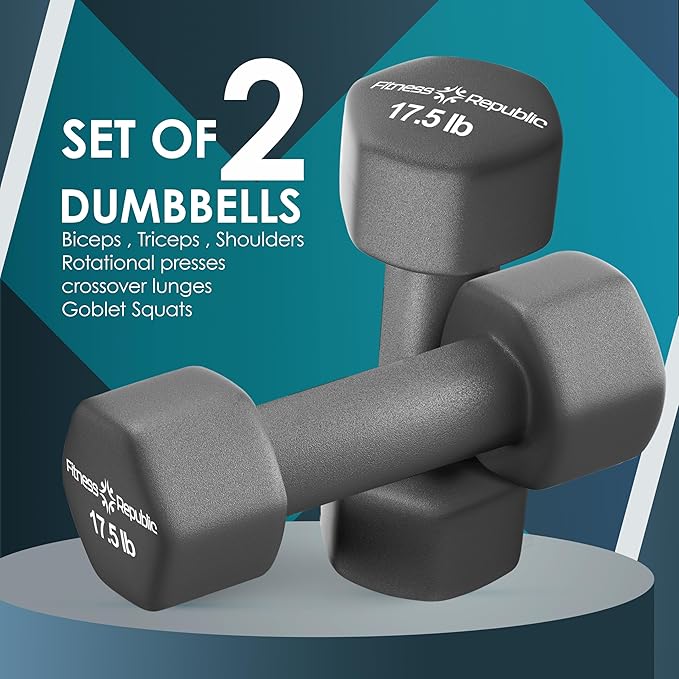 Neoprene Dumbbell Set of 2, Non-Slip, Hex Shape, Free Weights Set for Muscle Toning, Strength Building, Weight Loss - Portable Weights for Home Gym Hand Weight