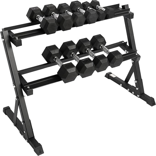 Signature Fitness Premium Rubber Coated Hex Dumbbell Weight Set, Multiple Packages