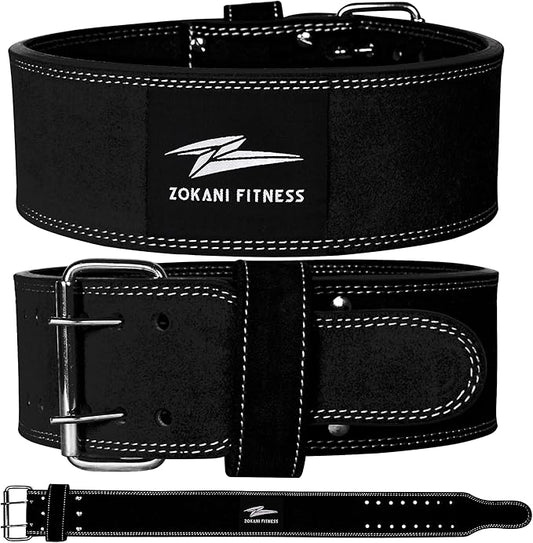 Zokani Thick Leather Weight Lifting Belt - 6MM Genuine Double Prong Power Belt - 4-Inch Wide, Adjustable Support for Deadlifts, Squats, Powerlifting - 100% Leather Gym Belt for Strength Training (Red) (Small 24" - 32", suede leather Red)