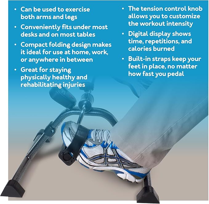 Carex Foldable Under Desk Exercise Bike - Desk Bike With Digital Display For Arms And Legs - Great For Elderly, Seniors, Disabled Or Office Use