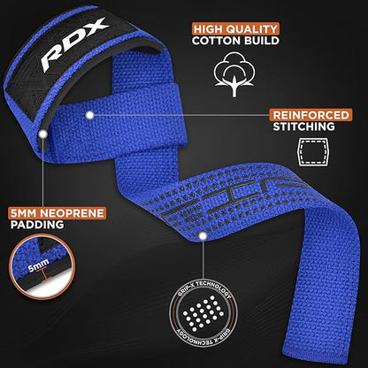 RDX Lifting Wrist Straps for Weightlifting, 5MM Neoprene Padded Anti Slip 60CM Hand Bar Support Grips, Strength Training Equipment Heavy Duty Workout Bodybuilding Powerlifting Gym Fitness, Men Women