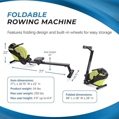 Stamina ATS Air Rower Machine with Smart Workout App - Foldable Rowing Machine with Dynamic Air Resistance for Home Gym Fitness - Up to 250 lbs Weight Capacity